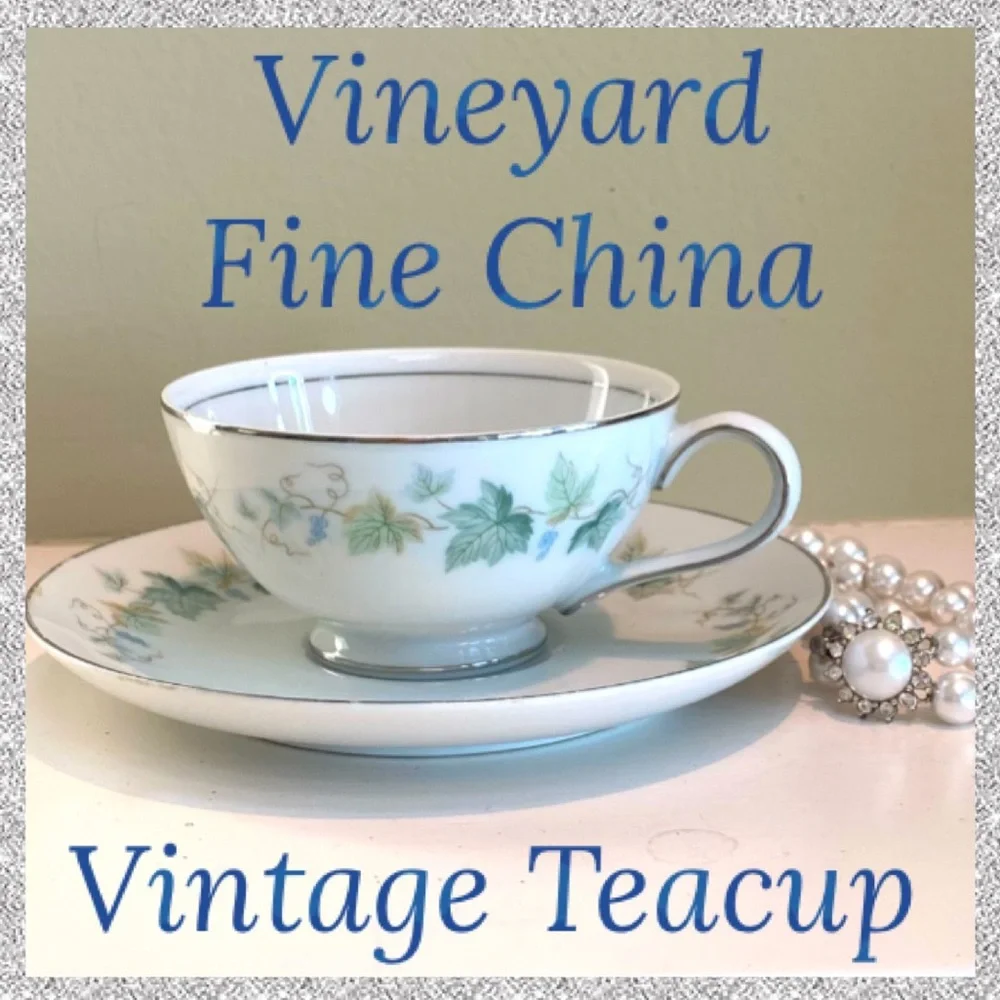Vintage Teacup With Saucer Set Floral Vineyard Manor Fine China Japan Grape Leaf